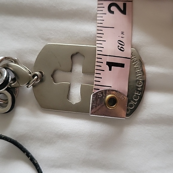 Vintage Dolce & Gabbana Cross Dog Tag Leather and Metal Necklace - Picture 14 of 15